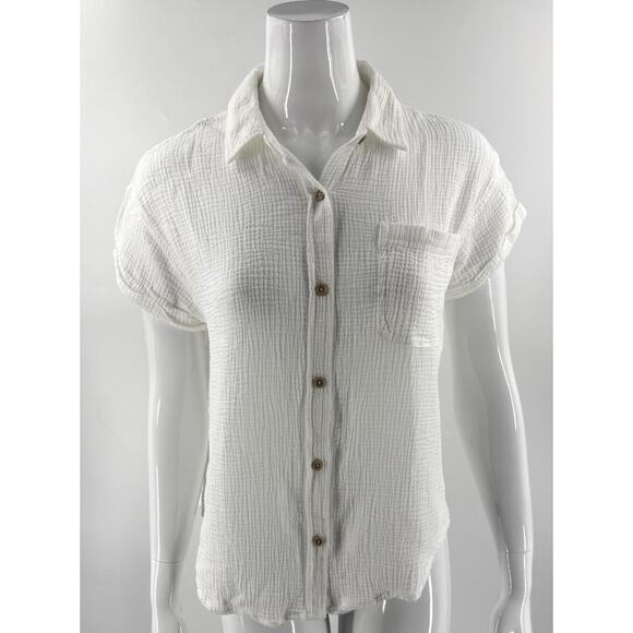 Vanilla Star Button Up Top Size Medium White Gauze Cotton Relaxed Fit Shirt - Picture 1 of 7